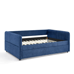 English Elm Full Size Boucle Daybed with Pop up Trundle Tufted Upholstered Sofa Sleeping Blue W1413S00176