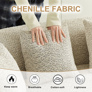 English Elm Curved Chenille Sectional Sofa Deep Seat Cloud Cushions Four Seater Modern Living Room Light Khaki W3505P456566