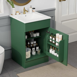 English Elm Christopher Knight Home® - 20" Bathroom Vanity with Ceramic Sink and Soft-Close Door, Gold Knob, Adjustable Shelf Storage Green N759P237946F