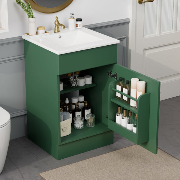 English Elm Christopher Knight Home® - 20" Bathroom Vanity with Ceramic Sink and Soft-Close Door, Gold Knob, Adjustable Shelf Storage Green N759P237946F