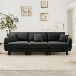 English Elm Boucle 3-Seater Sofa With Shell-Shaped Armrests & Cylindrical Legs - Dark Grey Modern Elegance W3041S00300