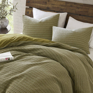 English Elm 3PCS Waffle Washed Comforter Set Full/Queen with Breathable 100% Cotton Face and Plush 270G Fill Green 11.5 L x 9.5 W x 8 H B035P341118