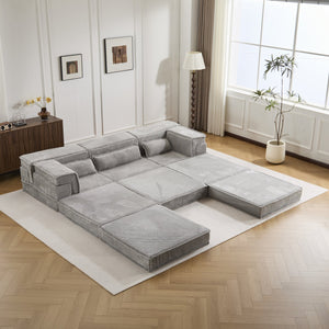 English Elm Compression Modular Sofa Bed, Versatile Light Grey Fleece Couch, No Assembly, 3-Seater & Ottoman W3723S00024