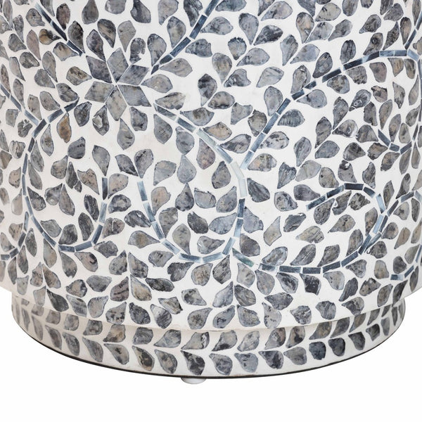 English Elm Coastal Capiz Shell Mosaic Round Footstool Iridescent Floral Pedestal Accent Piece B2750P420419