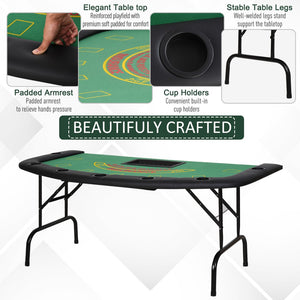 English Elm Soozier Foldable Poker Table, 72" Casino-Style For 7 Players With Cup Holders & Green Felt Surface W2225P217201-GIGA