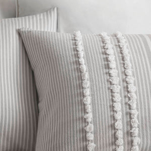 English Elm 3-piece Cotton Yarn Dyed Comforter Set Jacquard Pompom Stripe Coastal Bedroom Grey B035P482890