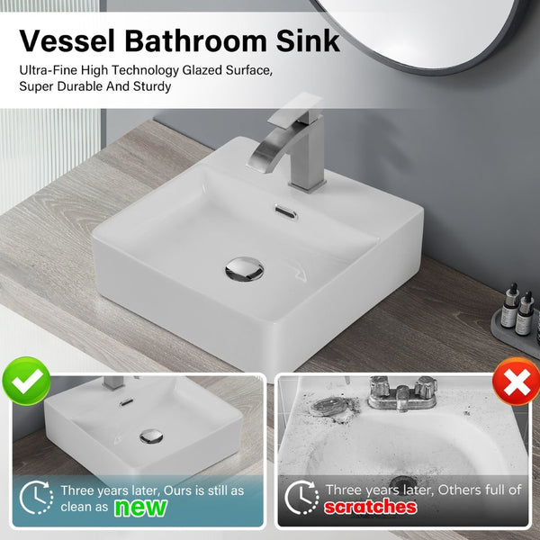 English Elm Bothwa Square Ceramic Vessel Sink Glossy White Cupc Certified Countertop Bath Basin B2724P262840