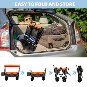 English Elm 480lbs Foldable All-terrain Wagon with Canopy Mosquito Net for Camping Outdoor Orange W2932P253227