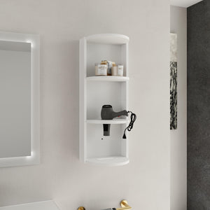 English Elm 12" Bathroom Wall-Mounted Storage Rack with Three-Tier Floating Shelves, Durable Scratch-Resistant Plywood Organizing Solution Glossy White W999P277165