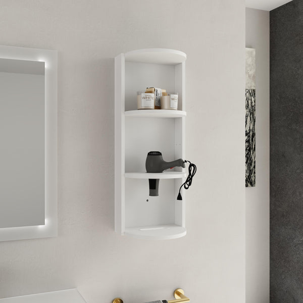 English Elm 12" Bathroom Wall-Mounted Storage Rack with Three-Tier Floating Shelves, Durable Scratch-Resistant Plywood Organizing Solution Glossy White W999P277165