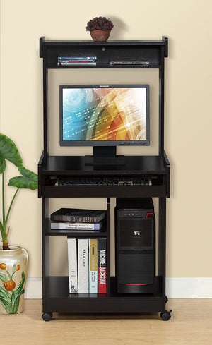 English Elm Microwave Mobile Cart with Hutch and Locking Castors — Versatile Coffee, Office & Appliance Station Espresso B107P283308