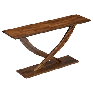 English Elm Mirod 57 Inch Acacia Veneer Console Table with Cross Leg Base for Entryway Brown N760P214643D