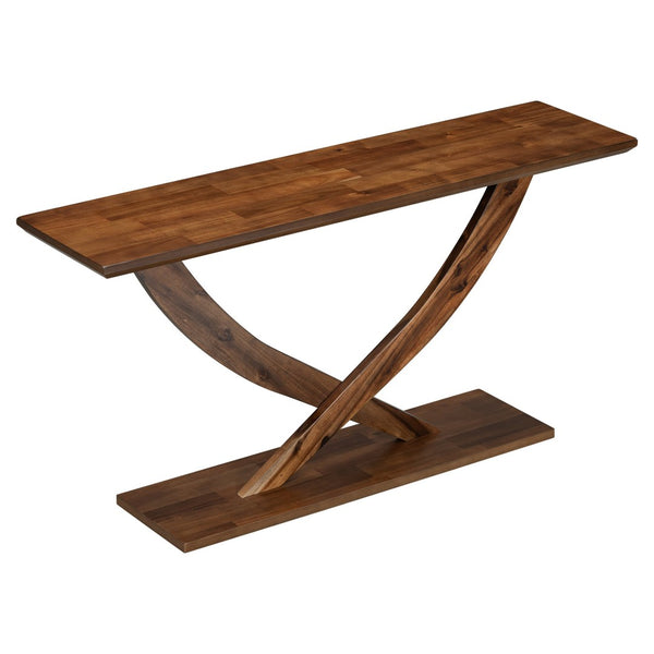 English Elm Mirod 57 Inch Acacia Veneer Console Table with Cross Leg Base for Entryway Brown N760P214643D