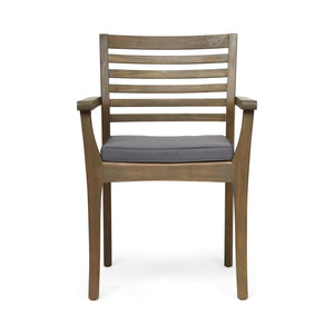 English Elm 7 Piece Acacia Wood Outdoor Dining Set with Iron Hairpin Legs and Wicker Chairs N762S000041AAE