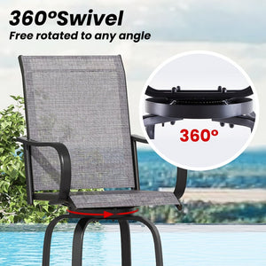 English Elm Patio Swivel Barstools Set of 2 Textilene Mesh Powder Coated Frame All Weather Seating Dark Gray T3623P437326