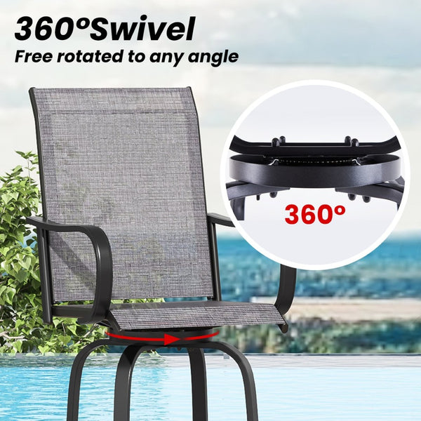 English Elm Patio Swivel Barstools Set of 2 Textilene Mesh Powder Coated Frame All Weather Seating Dark Gray T3623P437326