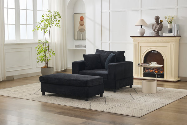 English Elm Chaise Lounge Chair With Removable Ottoman - Modern Upholstered Sofa Bed For Living Room & Bedroom Comfort W1170P353044