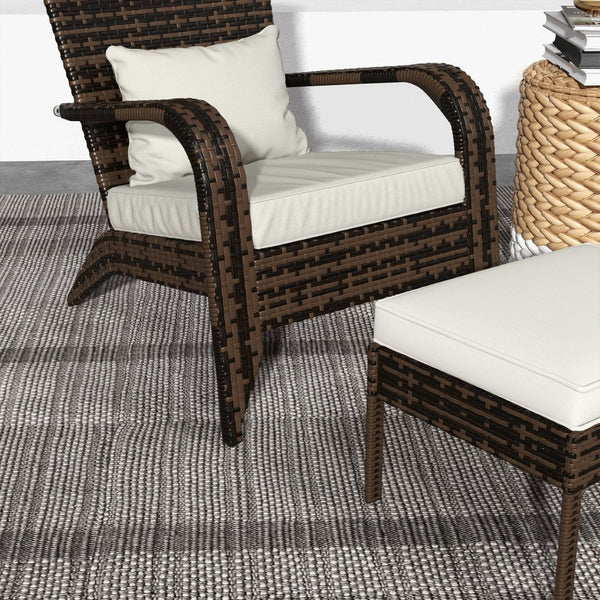 English Elm Outsunny Cream White Wicker Adirondack Chair & Ottoman Set, Durable Outdoor Comfort With Cushions W2225P174021-GIGA