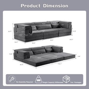 English Elm Compression Oversized Boneless Modular Sofa Bed - Versatile, No Assembly, Memory Foam Comfort In Dark Grey W3723S00021