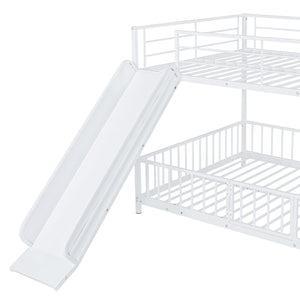 English Elm Full Full over Full Metal Bunk Bed with Slide, Interchangeable Stairs, Gate & Safety Guardrails for Kids White SF000170AAK