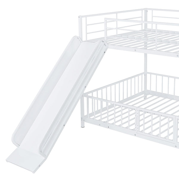 English Elm Full Full over Full Metal Bunk Bed with Slide, Interchangeable Stairs, Gate & Safety Guardrails for Kids White SF000170AAK