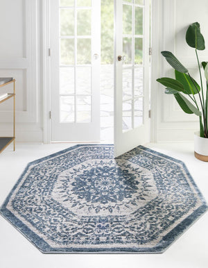 Unique Loom Aberdeen Derbyshire Machine Made Medallion Rug Light Blue, Gray 5' 3" x 5' 3"