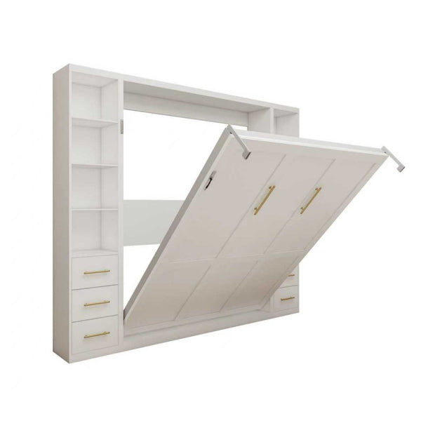 English Elm Desk Murphy Wall Bed Queen with Side Storage Cabinets for Home Office Study W5290S00003