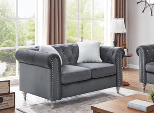 English Elm Modern Gray Velvet Loveseat 60"W Compact Sofa for Small Spaces, EZ Assembly, Sturdy Frame Comfort B078S00096