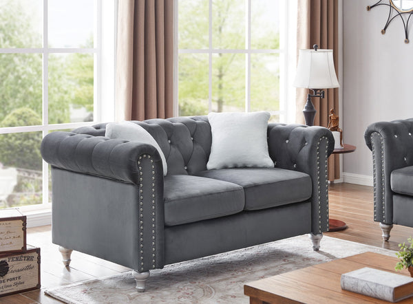 English Elm Modern Gray Velvet Loveseat 60"W Compact Sofa for Small Spaces, EZ Assembly, Sturdy Frame Comfort B078S00096