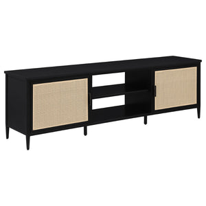 English Elm Kenneth Wide Format Tv Stand with Rattan Doors and Open Shelving for Living Rooms B062P440086