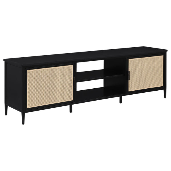 English Elm Kenneth Wide Format Tv Stand with Rattan Doors and Open Shelving for Living Rooms B062P440086