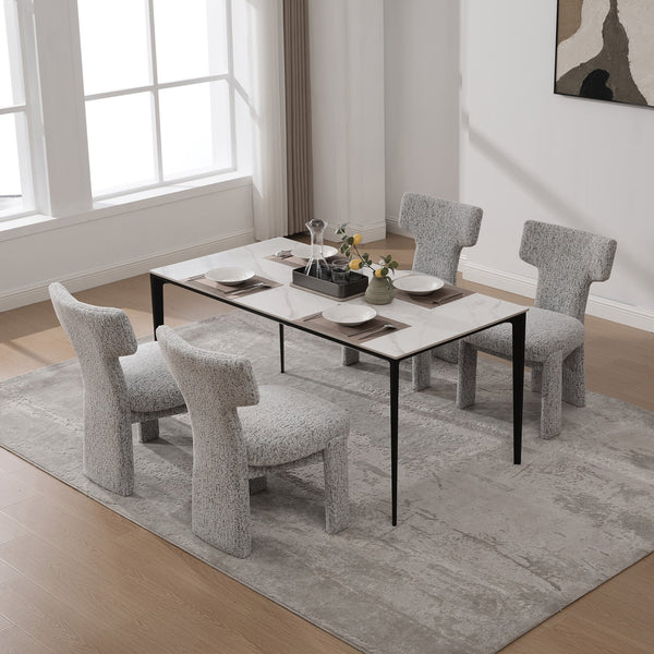 English Elm 22.05" Modern Upholstered Chenille Dining Chair Set of 4 with Rubberwood Legs, Curved Armless Comfort White+Black W3189S00001