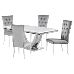 English Elm Allessandra Glam 5-Piece Rectangular Dining Set with Faux Marble Top, Velvet Tufted Chairs & Chrome Base Grey B062S01200