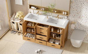 English Elm [video]59.3 Inch Wall Mounted Double Sink Vanity Wood Grain Mdf Soft Close Storage N729P000013O