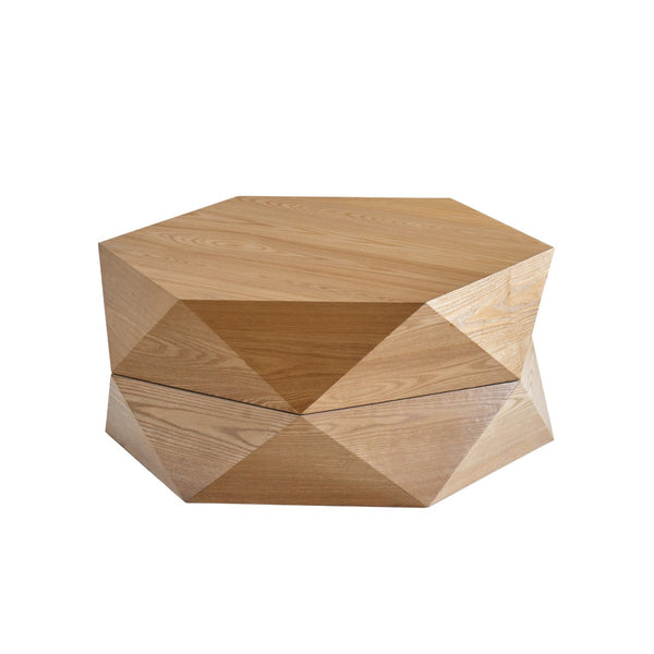 English Elm 36.61'' Polygon Flip Top Coffee Table Wood Veneer Hidden Storage Retro Living Room W757P347495