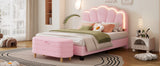 English Elm 2-Pieces Bedroom Sets Full Size Flower-Shaped Upholstered Led Platform Bed With Storage Ottoman-Sherpa Fabric, Pink