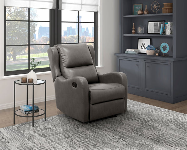 English Elm Faux Reclining Chair with Smooth Faux Leather Upholstery, Pull-Tab Recline & Plush Living Room Seat Gray 30.25 L x 30.5 W x 26.25 H B011P207535