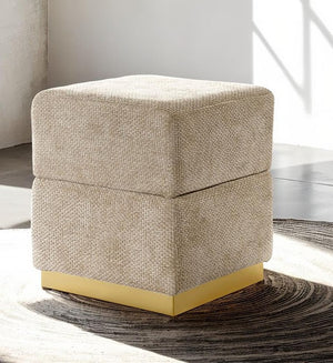 English Elm Contemporary Plush Pleated Round Ottoman Stool with Gold Trim Base, Velvet-Like Accent Seat for Living Room Silver grey 16 L x 16 W x 20 H B2741P388384