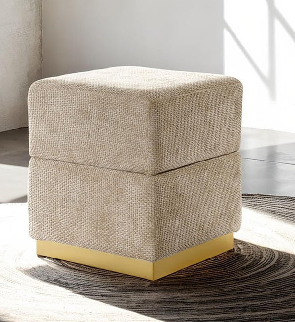 English Elm Contemporary Plush Pleated Round Ottoman Stool with Gold Trim Base, Velvet-Like Accent Seat for Living Room Silver grey 16 L x 16 W x 20 H B2741P388384
