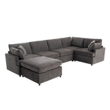 English Elm [ Video Provided] Modern Large U-Shape Sectional Sofa, With Removable Ottomans For Living Room (6-Seater)