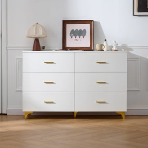 English Elm Six Drawer Elegant White Locker With Gold Accents And Triangular Legs For Modern Stylish Storage W3871P368993-GIGA