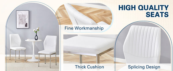 English Elm Luxury White Pu Dining Chair Set Of 6 - Modern Comfort With High Resilience Foam & Silver Legs W1151P282701