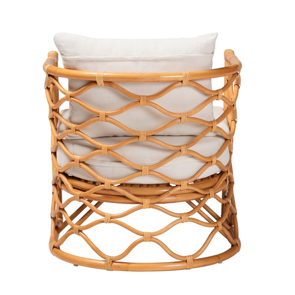 English Elm Bohemian Natural Rattan Accent Chair Woven Honey Frame with Removable Cushion B2750P467728