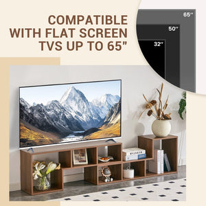 English Elm 2 Piece Modular L-shaped Tv Console Open Shelf Bookcase for Modern Living Rooms W3875P397178