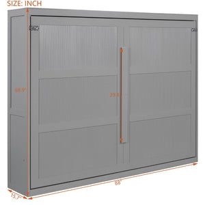 English Elm Queen Murphy Wall Bed with Led Lighting Modern Cabinet Folds Flat for Studio Living Gray LP100973AAE