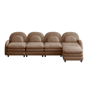 English Elm Teddy Fleece Curved Modular Sectional Sofa with Ottoman Four Seat Cloud Comfort Camel W5656S00108