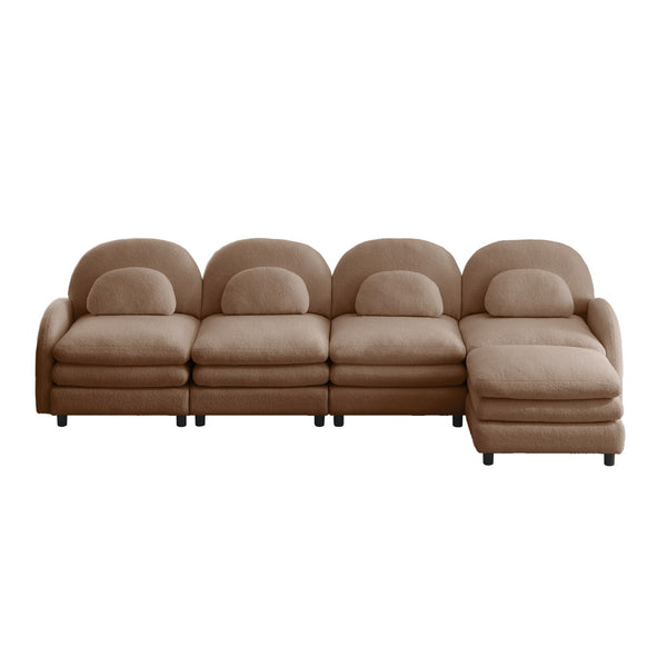 English Elm Teddy Fleece Curved Modular Sectional Sofa with Ottoman Four Seat Cloud Comfort Camel W5656S00108