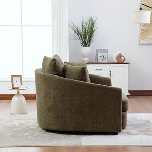 English Elm 56.3'' Oversized Barrel Lounger Chenille Cuddle Chair with Pocket Spring Deep Seat Green W3118S00037
