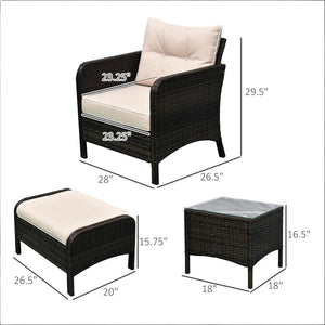 English Elm 5 Piece Pe Wicker Patio Lounge Set with Armchairs Ottomans and Glass Coffee Table T3971S00228