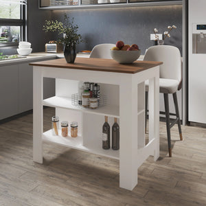 English Elm Mahogany Kitchen Island with Open Shelves and White Accent Finish — Stylish Storage, Display & Prep Space B062P252192